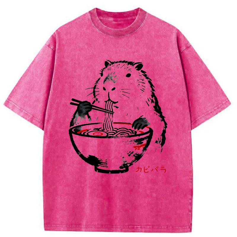 Tokyo-Tiger Capybaras Eat Delicious Ramen Washed T-Shirt