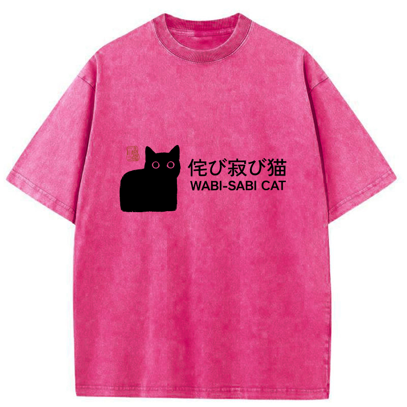 Tokyo-Tiger Wabi-sabi Cat Japanese Washed T-Shirt