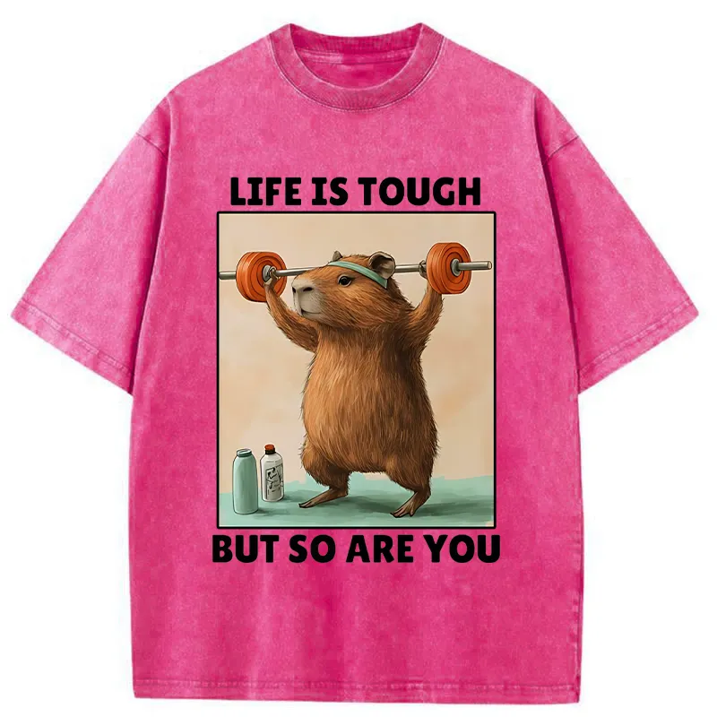 Tokyo-Tiger Capybara Lifting Weights Washed T-Shirt