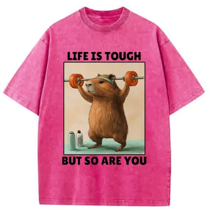 Tokyo-Tiger Capybara Lifting Weights Washed T-Shirt