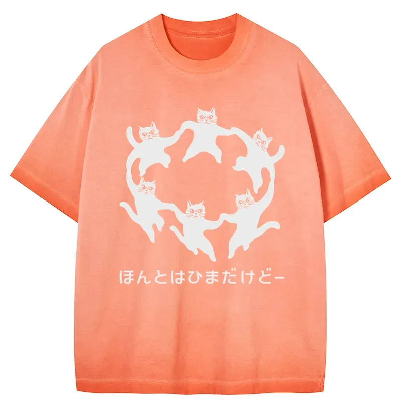 Tokyo-Tiger Leisure Cats Japanese Gradient Washed T-Shirt