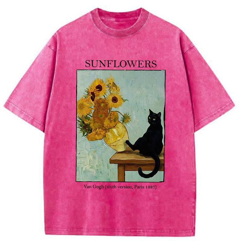 Tokyo-Tiger Cat Kicked The Sunflower Vase Washed T-Shirt