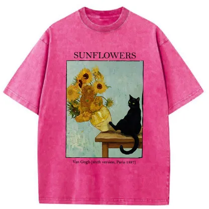 Tokyo-Tiger Cat Kicked The Sunflower Vase Washed T-Shirt