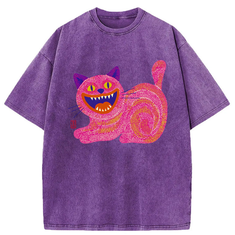 Tokyo-Tiger Chubby Fang Cat Washed T-Shirt