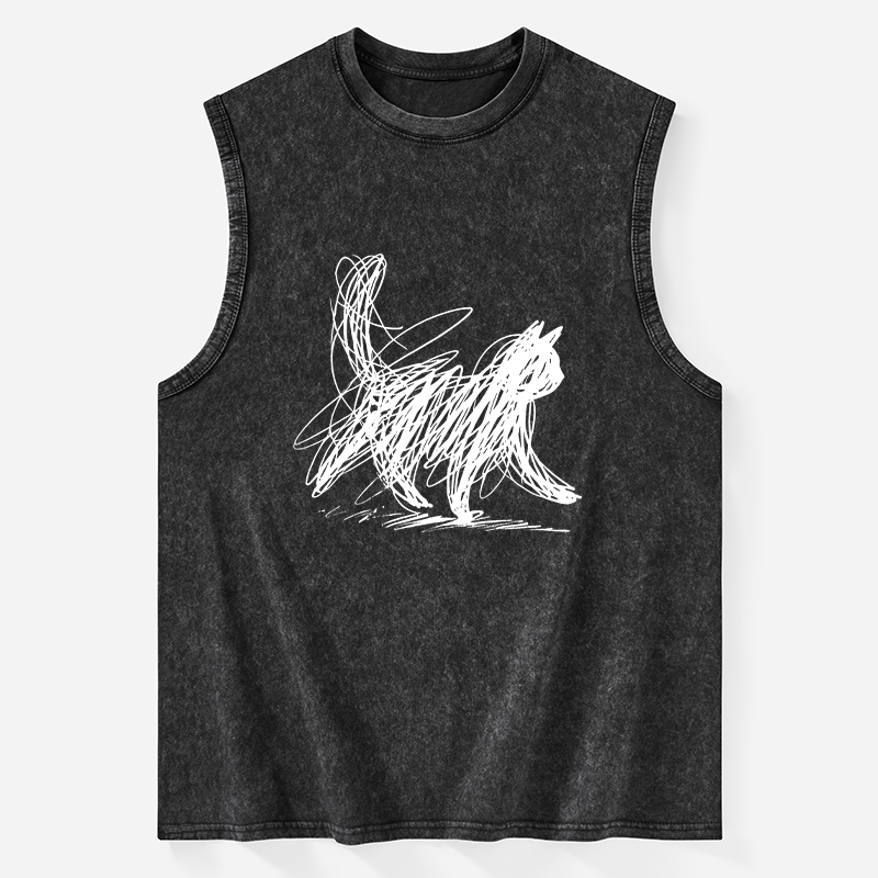 Tokyo-Tiger Minimalist Cat Art Washed Tank