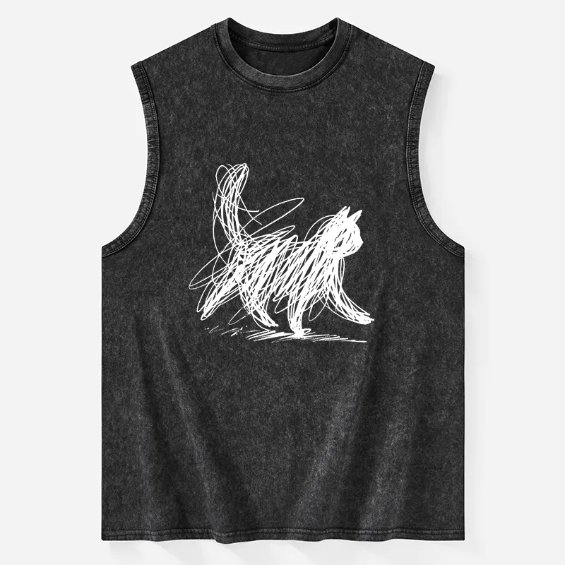 Tokyo-Tiger Minimalist Cat Art Washed Tank