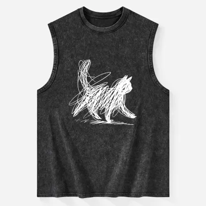 Tokyo-Tiger Minimalist Cat Art Washed Tank