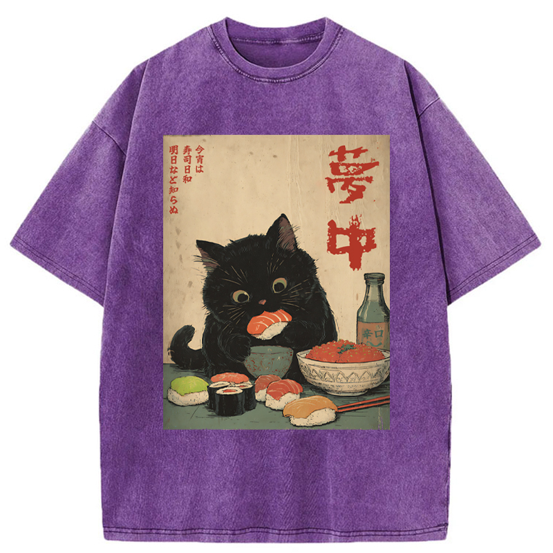 Tokyo-Tiger The Black Cat’s Sushi Night Washed T-Shirt