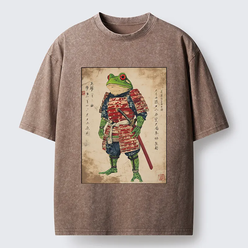 Tokyo-Tiger Retro Frog Samurai Portrait Washed T-Shirt