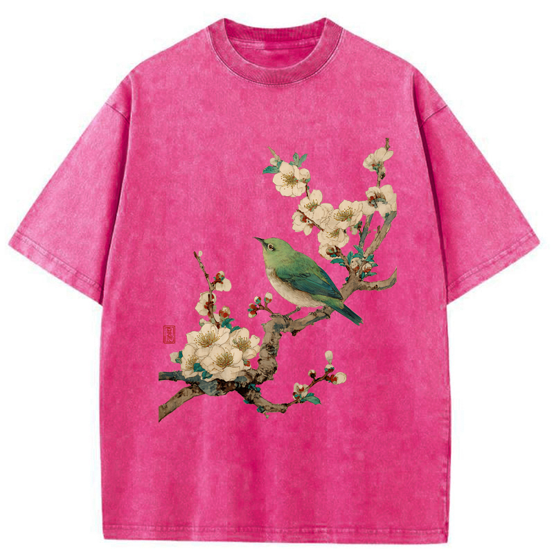 Tokyo-Tiger Perched In Bloom Washed T-Shirt