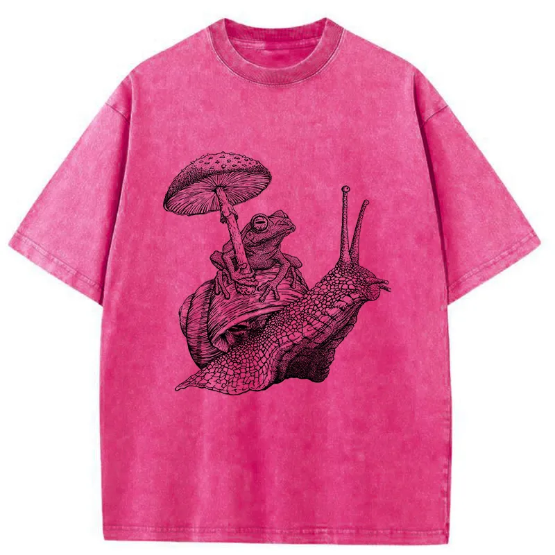 Tokyo-Tiger Snail Is Carrying A Frog On Its Back Washed T-Shirt