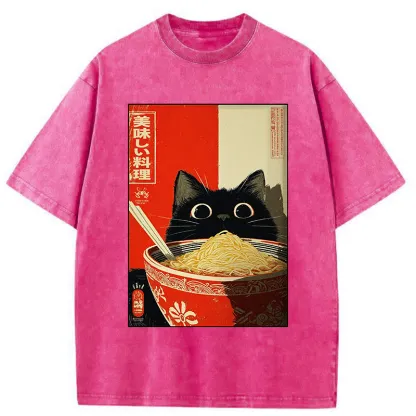 Tokyo-Tiger Cat Eats A Large Portion Of Ramen Washed T-Shirt