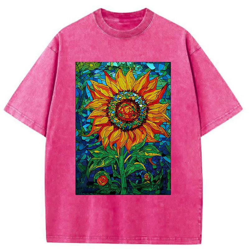 Tokyo-Tiger Colorful Art Sunflower Washed T-Shirt