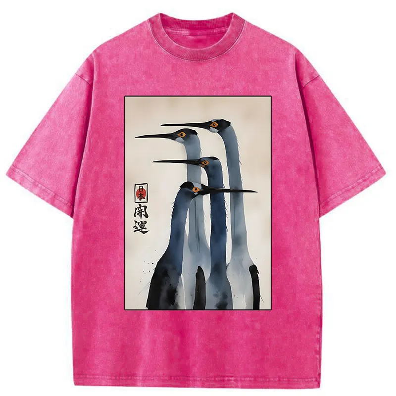 Tokyo-Tiger Retro Sandhill Crane Washed T-Shirt