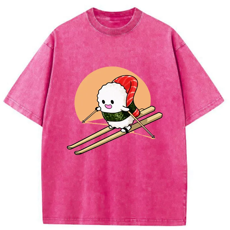 Tokyo-Tiger Sushi Goes Skiing Washed T-Shirt Sale