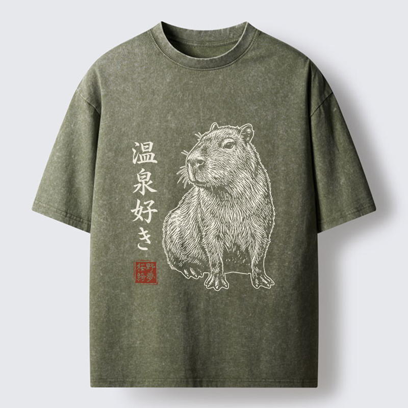 Tokyo-Tiger Hot Spring Enthusiasts Washed T-Shirt