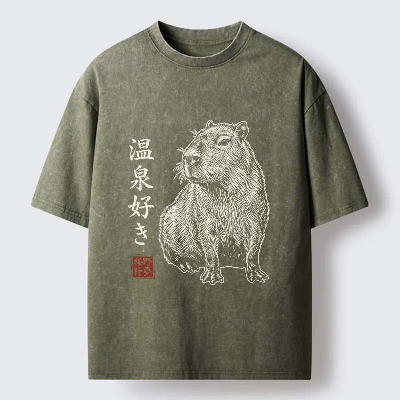 Tokyo-Tiger Hot Spring Enthusiasts Washed T-Shirt