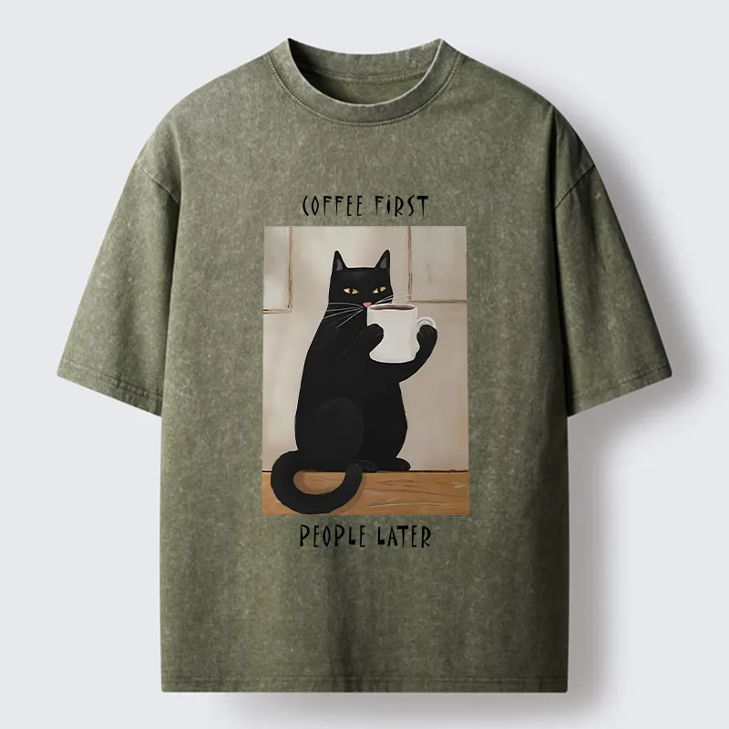 Tokyo-Tiger Drink Coffee First Washed T-Shirt