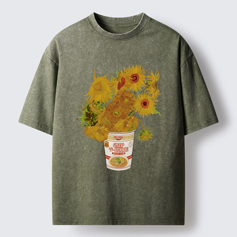 Tokyo-Tiger Sunflower Ramen Bottle Washed T-Shirt