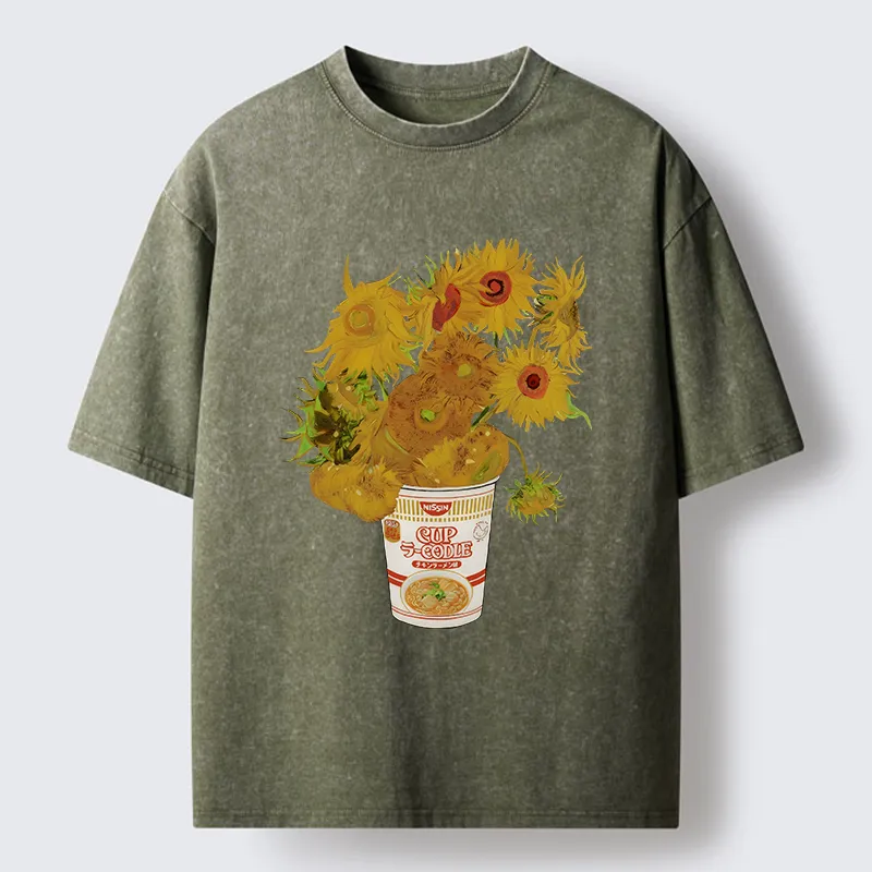 Tokyo-Tiger Sunflower Ramen Bottle Washed T-Shirt