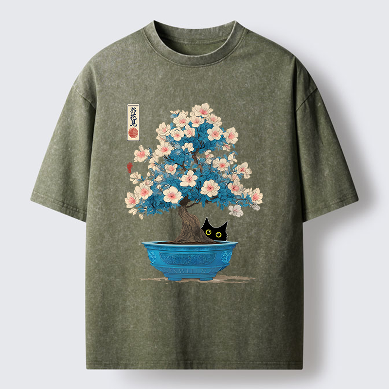 Tokyo-Tiger Japanese Bonsai Art Washed T-Shirt