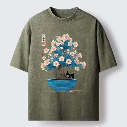 Tokyo-Tiger Japanese Bonsai Art Washed T-Shirt