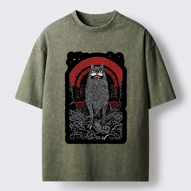 Tokyo-Tiger Terrifying Big-mouthed Cat Washed T-Shirt