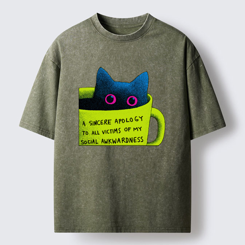 Tokyo-Tiger Social Awkward Cat Washed T-Shirt