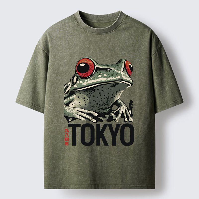 Tokyo-Tiger Retro Tokyo Frog Washed T-Shirt