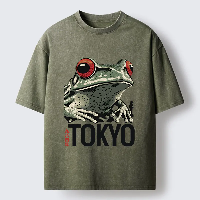 Tokyo-Tiger Retro Tokyo Frog Washed T-Shirt