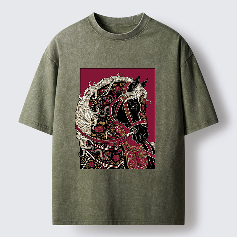 Tokyo-Tiger Elegant Dark Horse Washed T-Shirt