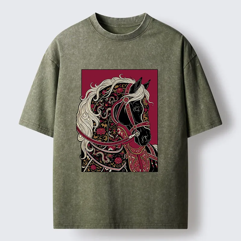 Tokyo-Tiger Elegant Dark Horse Washed T-Shirt