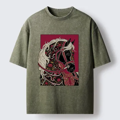 Tokyo-Tiger Elegant Dark Horse Washed T-Shirt