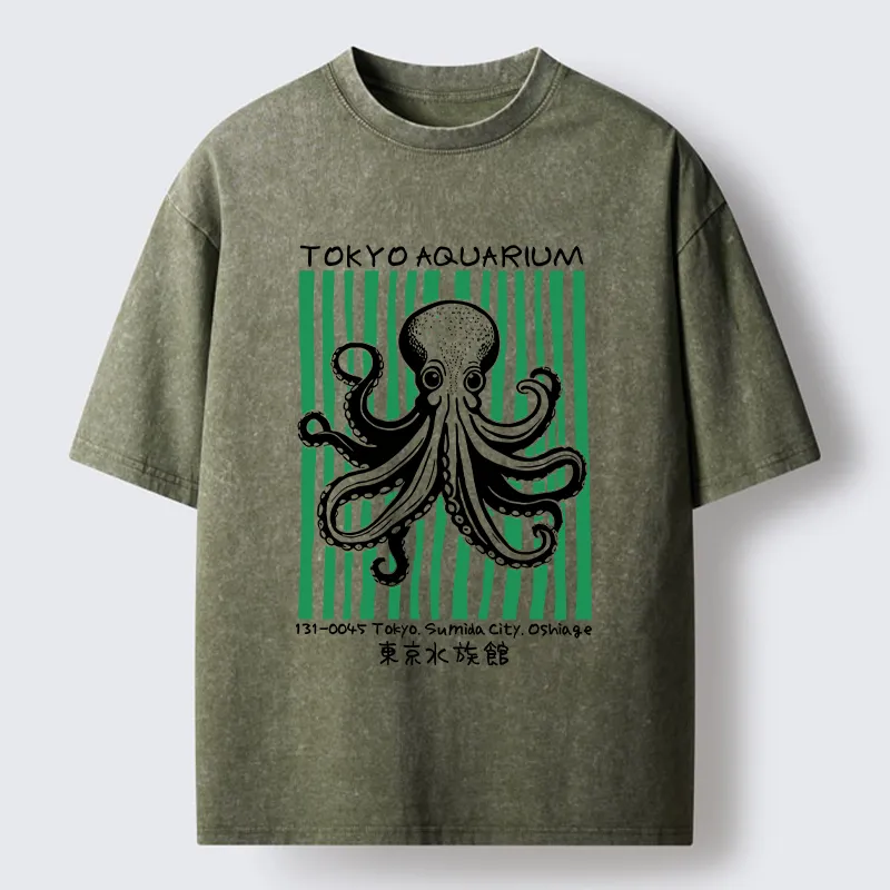Tokyo-Tiger Cute Tokyo Octopus Washed T-Shirt
