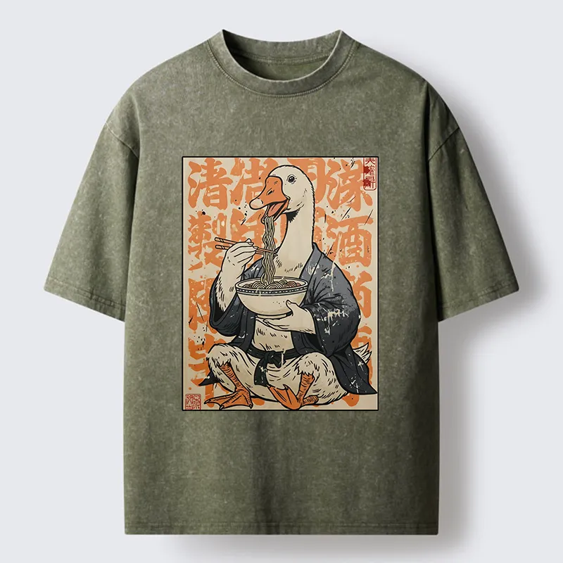Tokyo-Tiger Duck Samurai Eats Ramen Washed T-Shirt