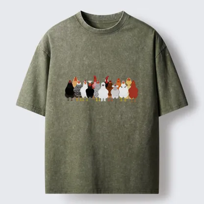 Tokyo-Tiger Funny Chickens Washed T-Shirt