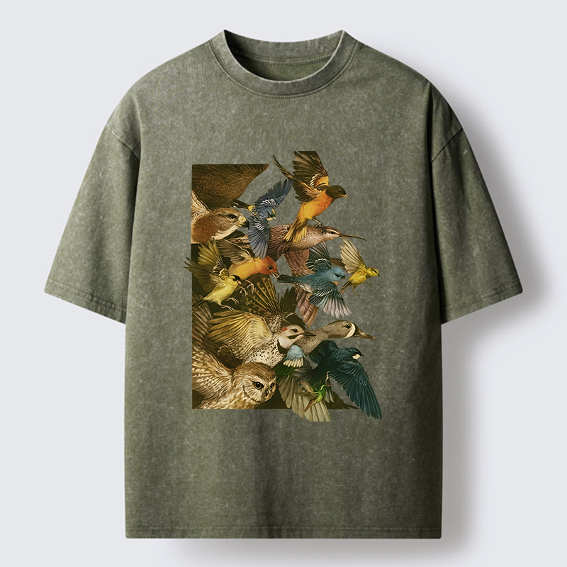 Tokyo-Tiger Flock Of Flying Birds Washed T-Shirt