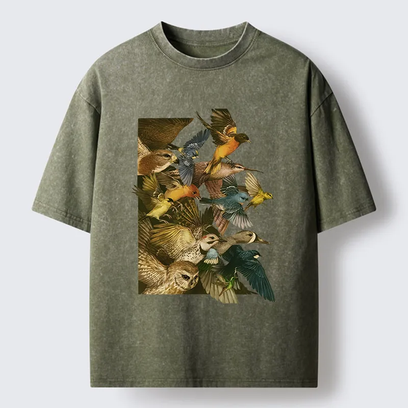 Tokyo-Tiger Flock Of Flying Birds Washed T-Shirt