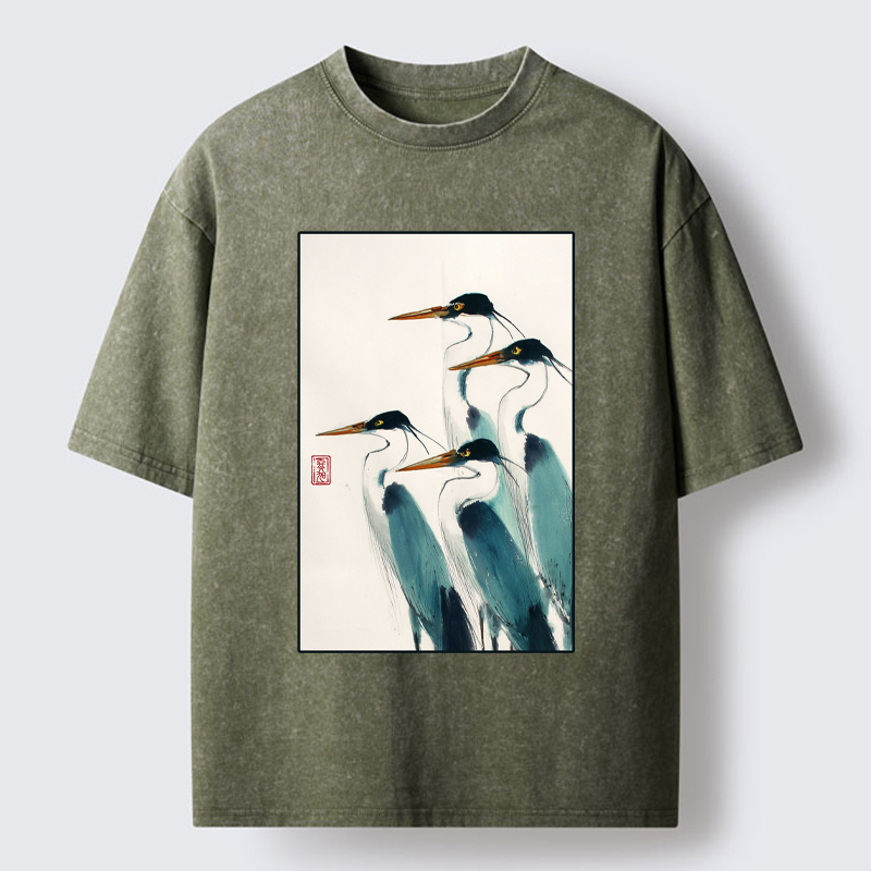Tokyo-Tiger Standing Herons Washed T-Shirt