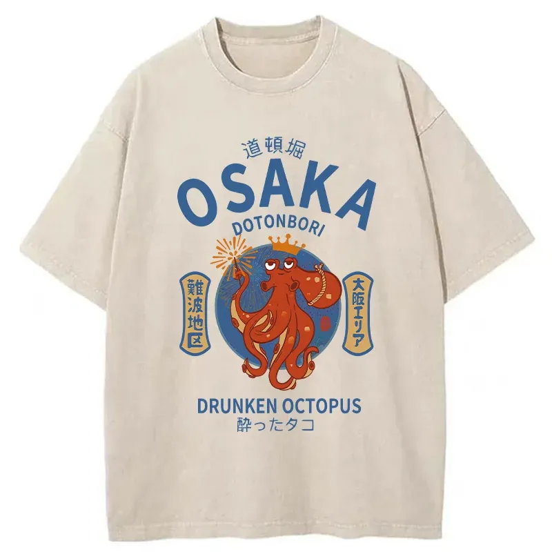 Tokyo-Tiger Osaka Octopus Funny Washed T-Shirt