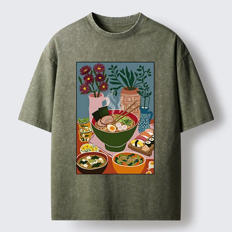 Tokyo-Tiger Delicious Japanese Food Washed T-Shirt