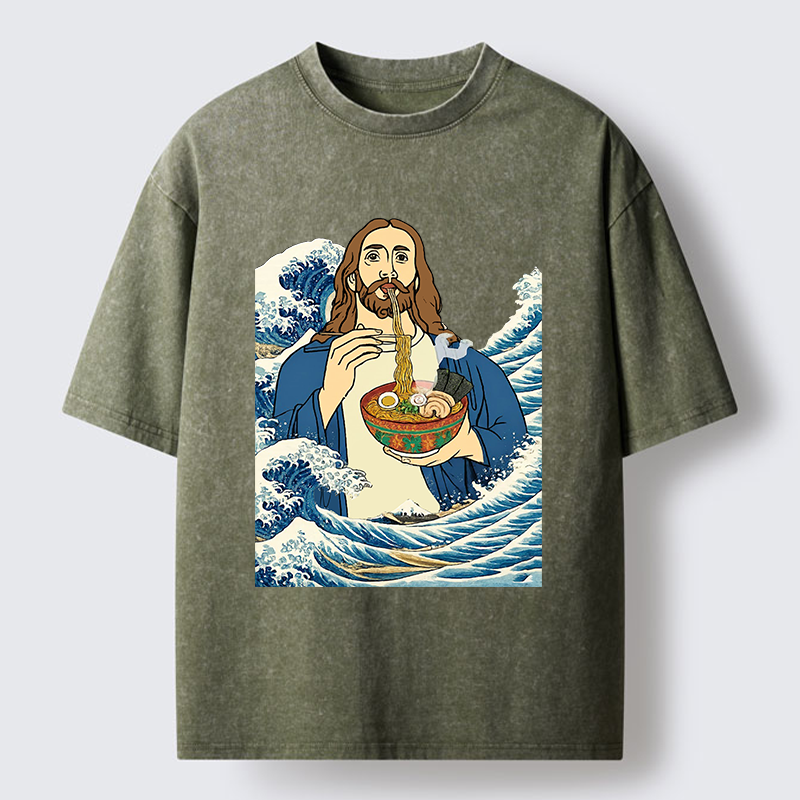 Tokyo-Tiger God Eats Ramen Washed T-Shirt