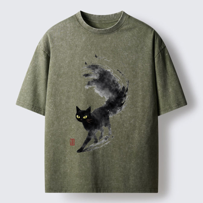 Tokyo-Tiger Cat In Motion Washed T-Shirt