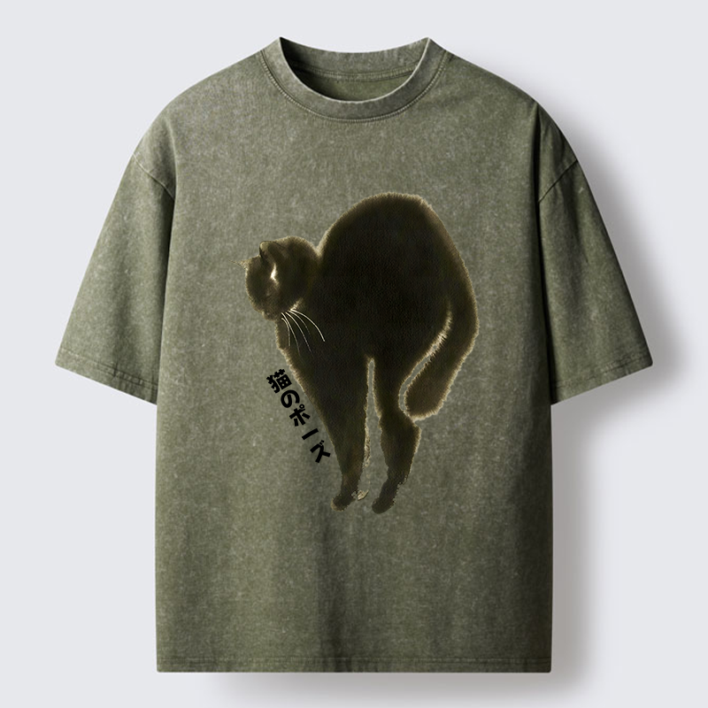 Tokyo-Tiger Cat Stretch Washed T-Shirt