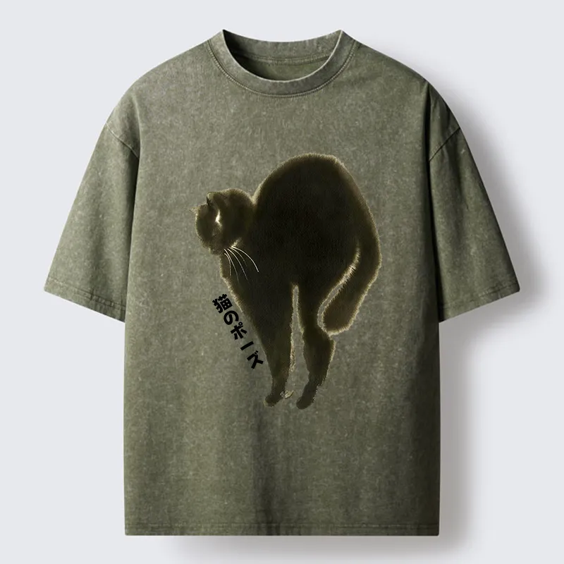 Tokyo-Tiger Cat Stretch Washed T-Shirt