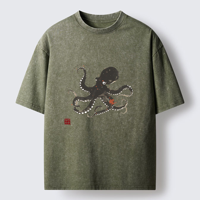 Tokyo-Tiger Traditional Octopus Washed T-Shirt