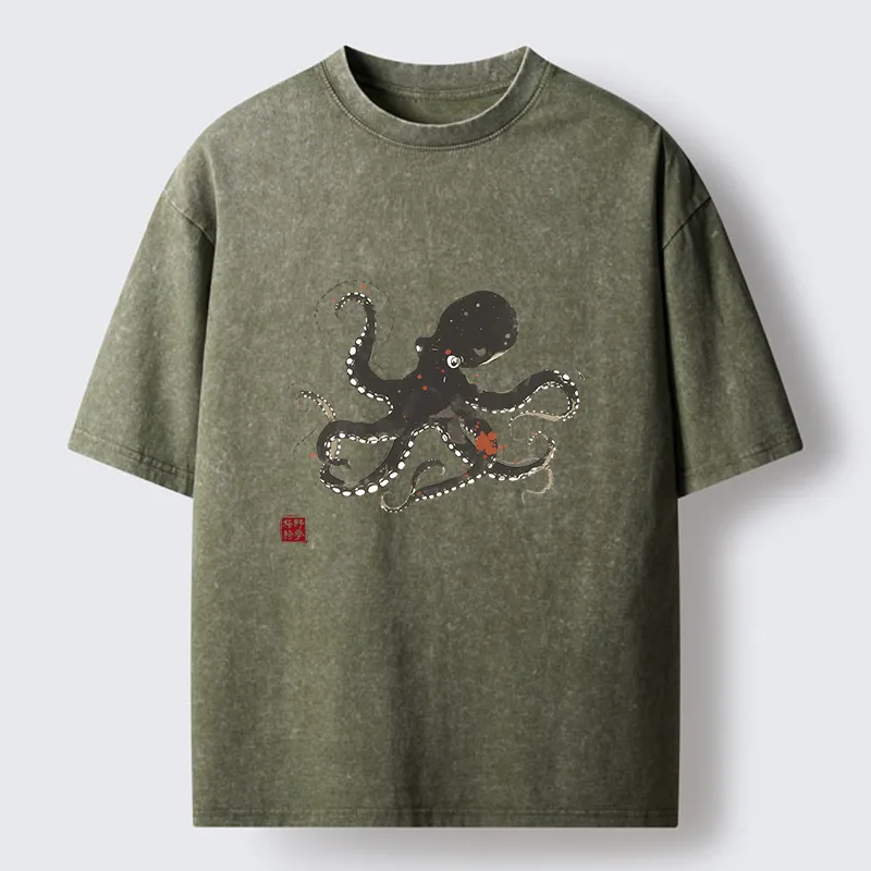 Tokyo-Tiger Traditional Octopus Washed T-Shirt