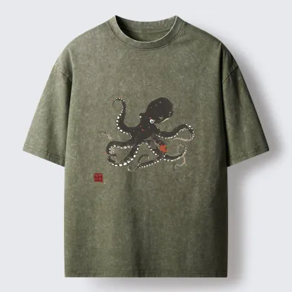 Tokyo-Tiger Traditional Octopus Washed T-Shirt
