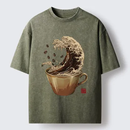 Tokyo-Tiger Delicious Coffee Wave Washed T-Shirt