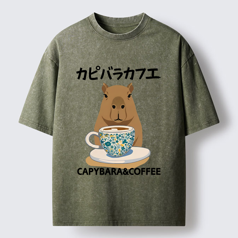 Tokyo-Tiger Drink Delicious Coffee Washed T-Shirt